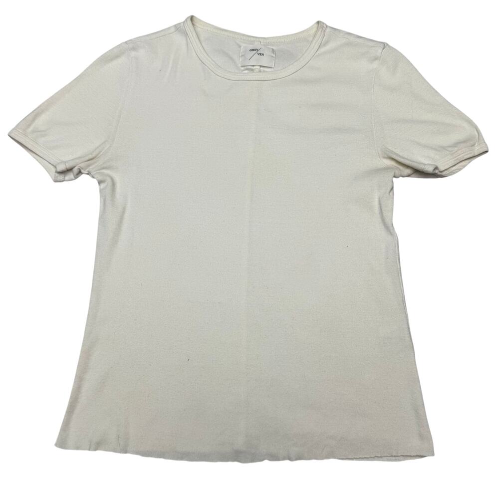 Grey Ven Bailie Slim Cap Tee Shirt Women's Large White Minimalist Quiet Luxury